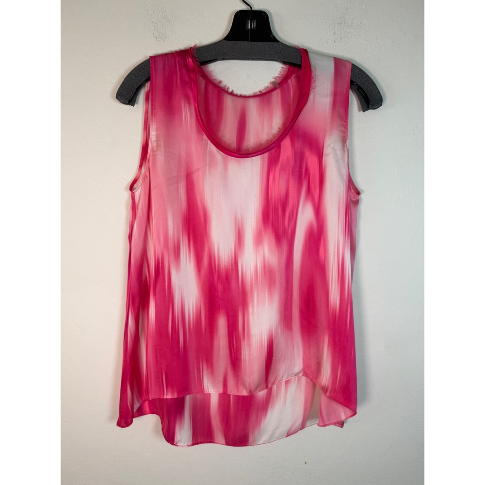 Elie Tahari Pink White Abstract Print 100% Silk Sleeveless Blouse S